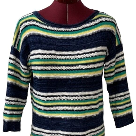 6/$25 AMERICAN LIVING WOMEN'S LINEN BLEND STRIPED BOATNECK SWEATER 3/4 SLEEVE - Picture 1 of 8